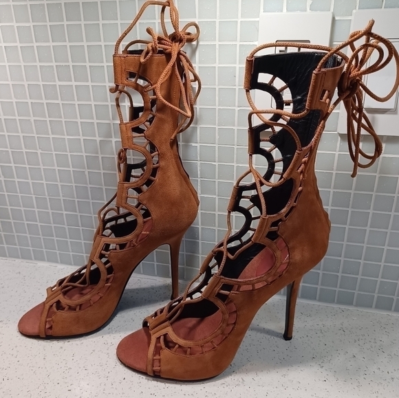 Giuseppe Zanotti lace up scalloped gladiator suede boots sandals heels - Picture 7 of 12